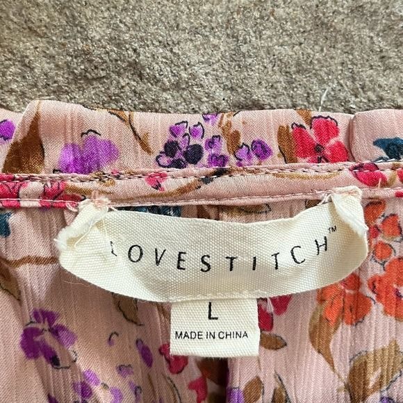 Love stitch Pink Floral Smocked Waist Tiered Ruffle Dress with Tassel Tie Medium - Picture 7 of 12